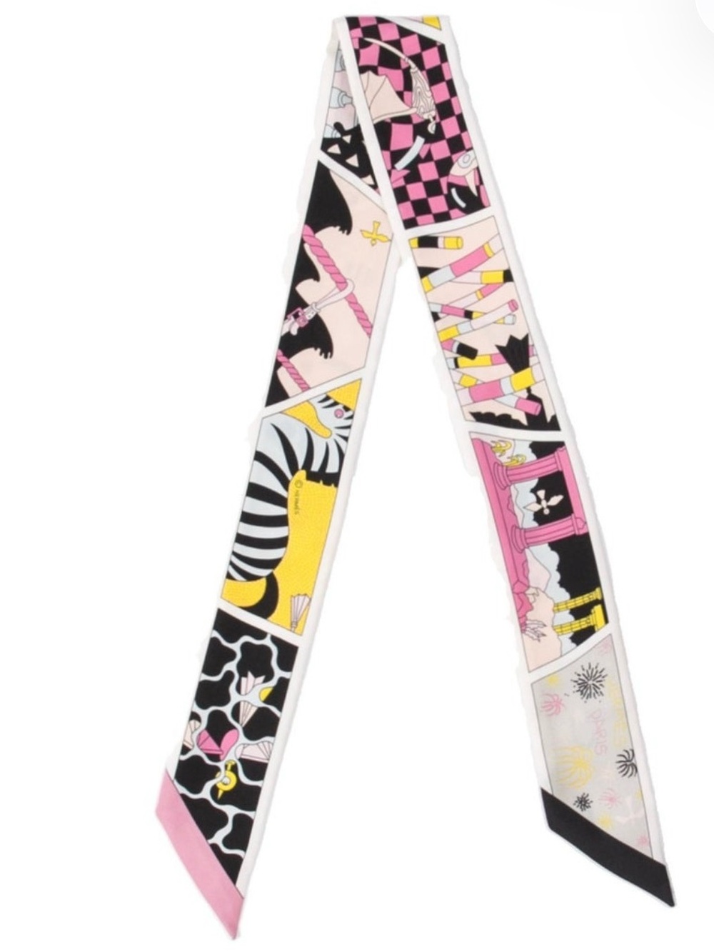 Hermes Silk Twilly Scarf in Pink, Black & Yellow